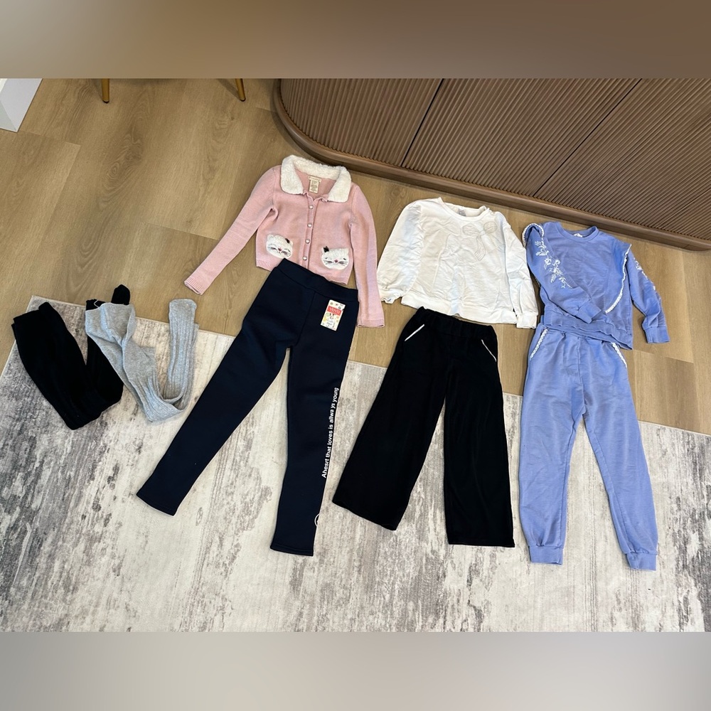 Girl Clothing Set with Pink Cardigan and Blue Tracksuit